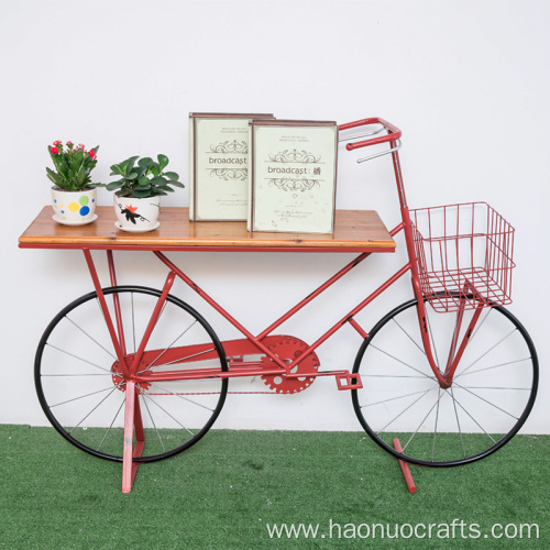 bicycle wood shelf antique shelf flower shop floor